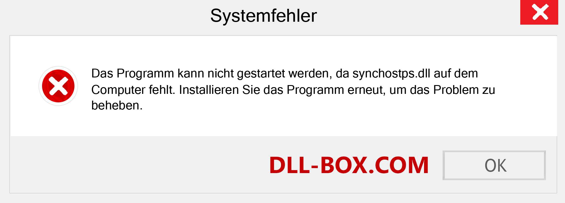 synchostps.dll-Datei fehlt?. Download für Windows 7, 8, 10 - Fix synchostps dll Missing Error unter Windows, Fotos, Bildern